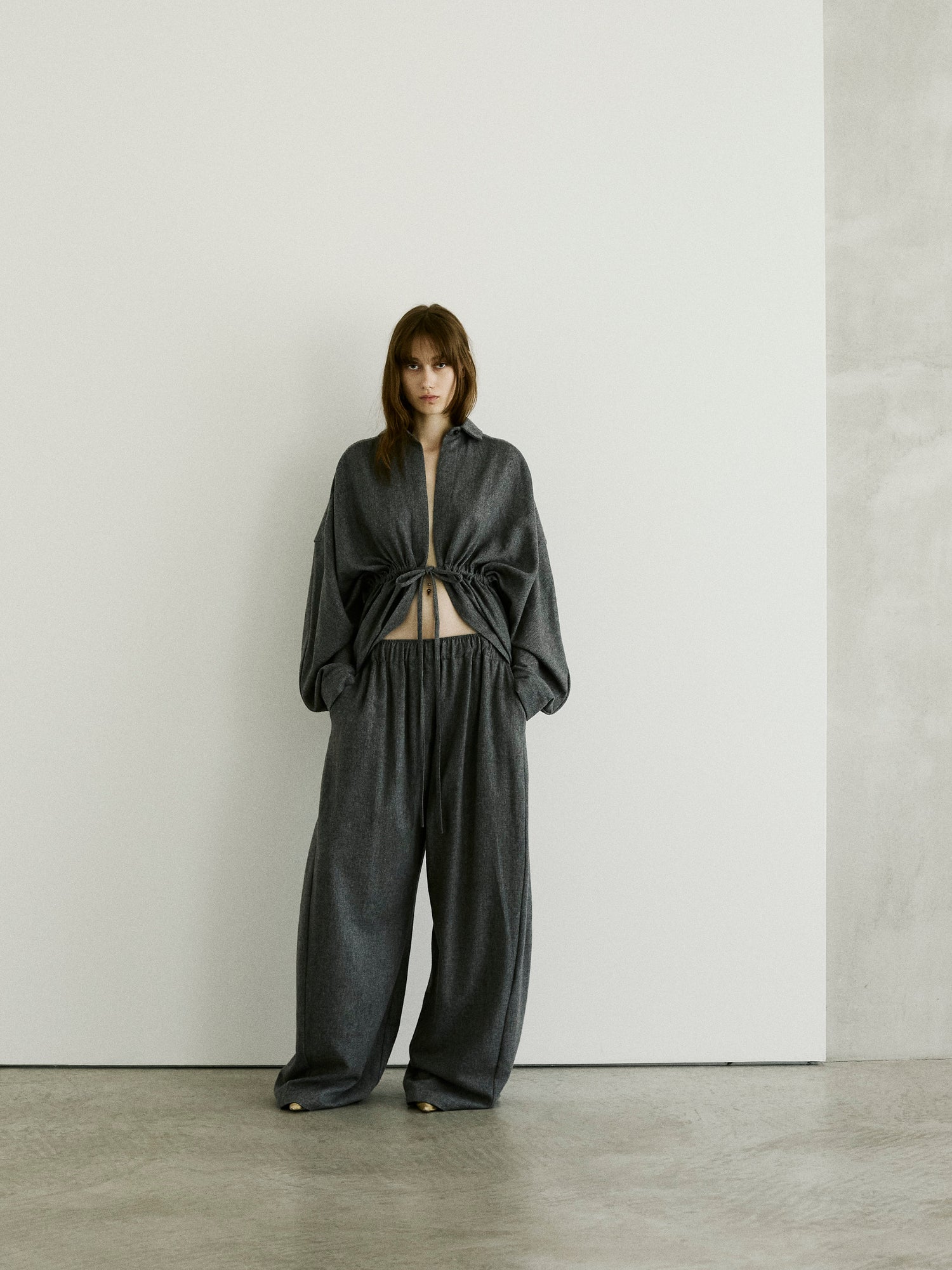DORA FLANNEL WOOL TROUSERS // LIGHT GREY