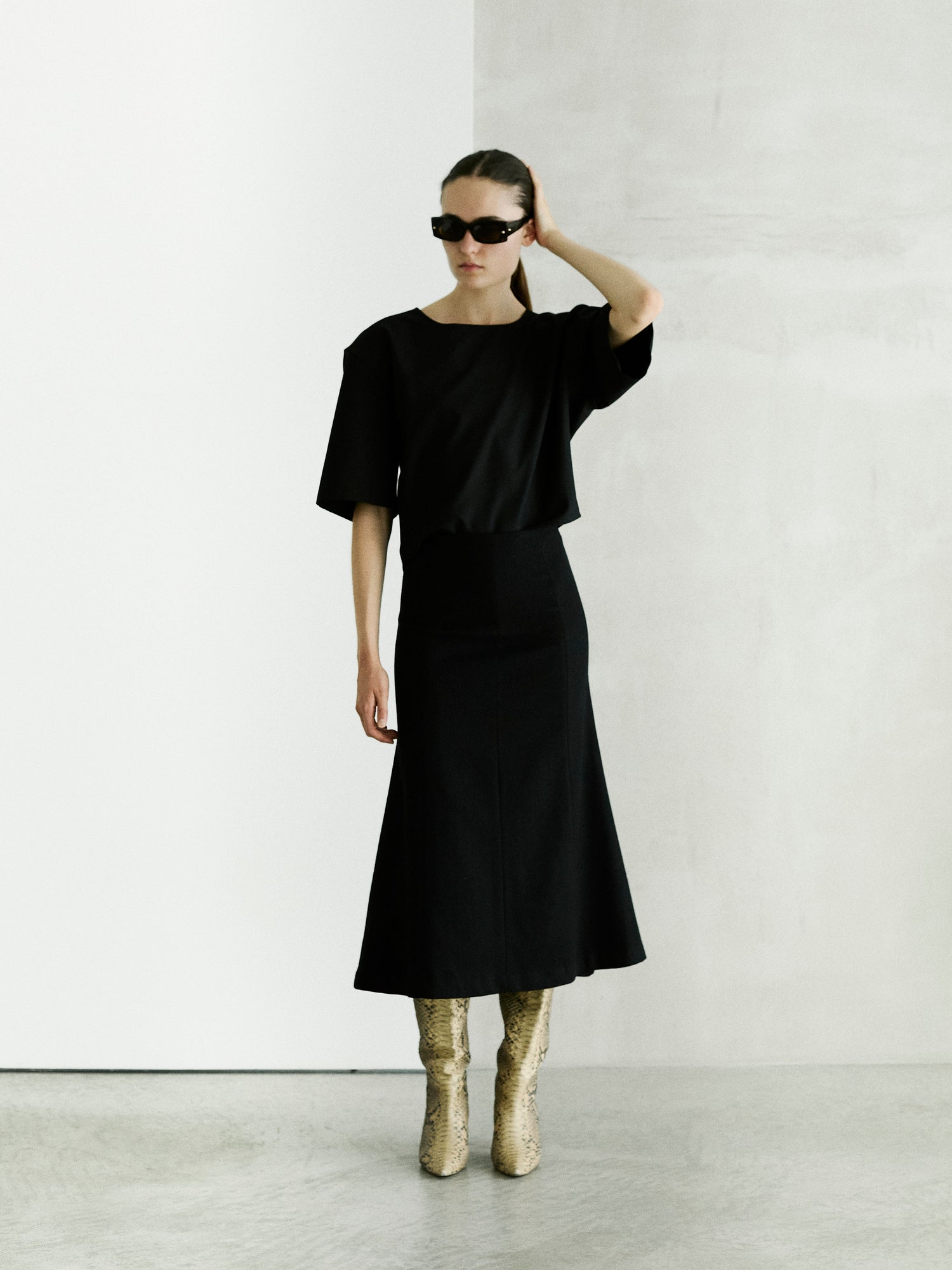 ERIKA FLANNEL WOOL SKIRT // BLACK