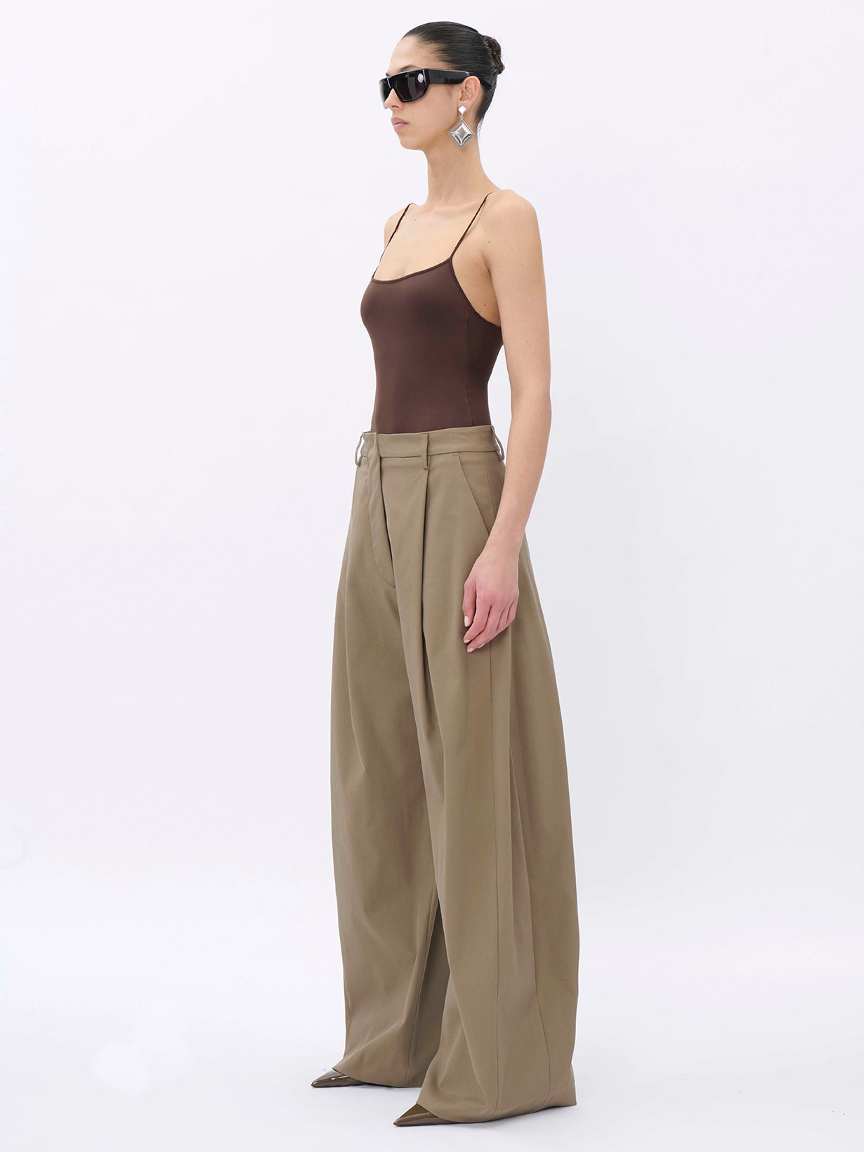 BILLIE COGNAC - DIAGONAL COTTON STRETCH TROUSERS