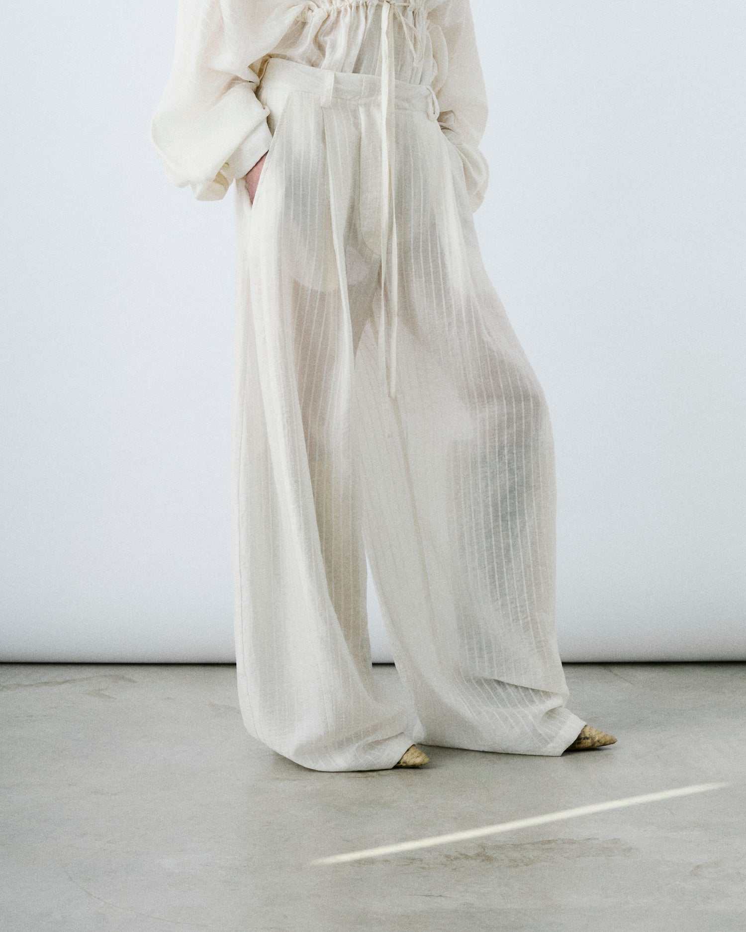 BILLIE STRIPED MUSLIN TROUSERS // WHITE