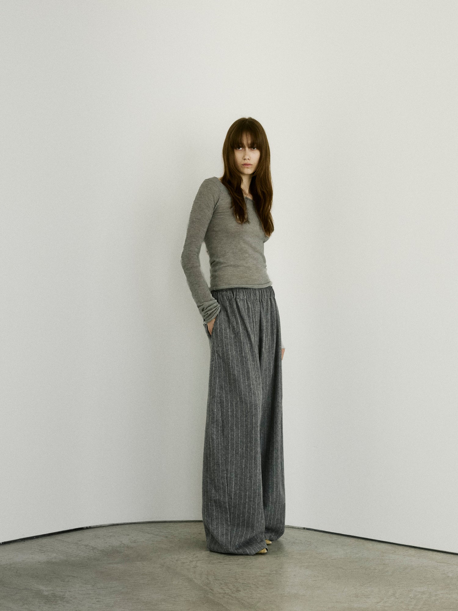 DORA PINSTRIPE WOOL TROUSERS // LIGHT GREY