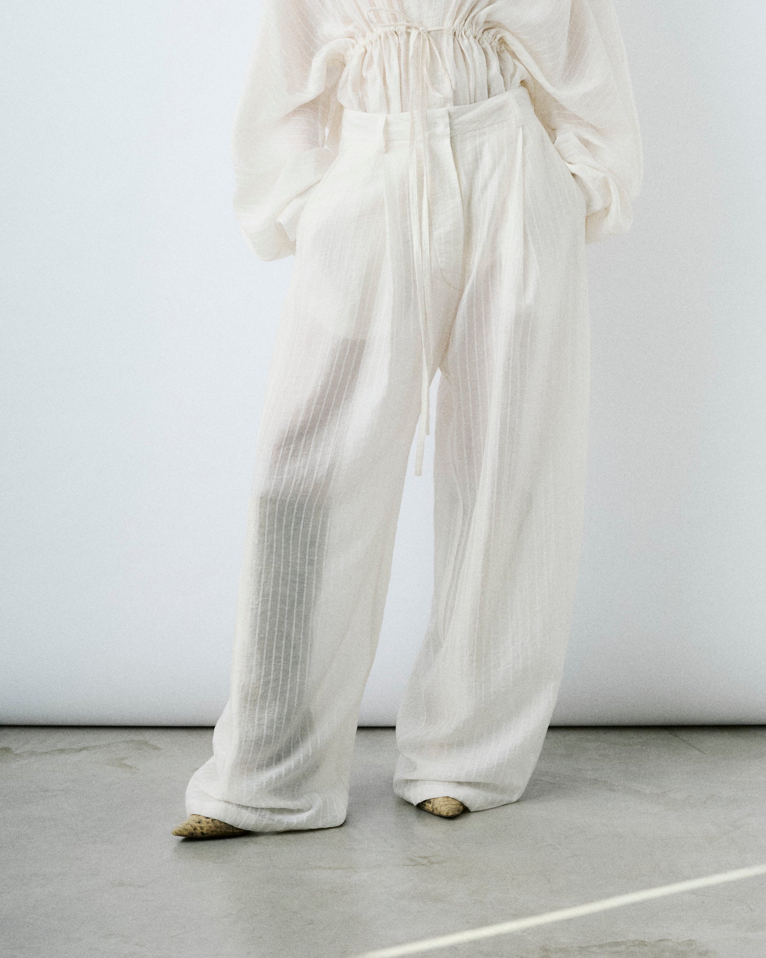 BILLIE STRIPED MUSLIN TROUSERS // WHITE