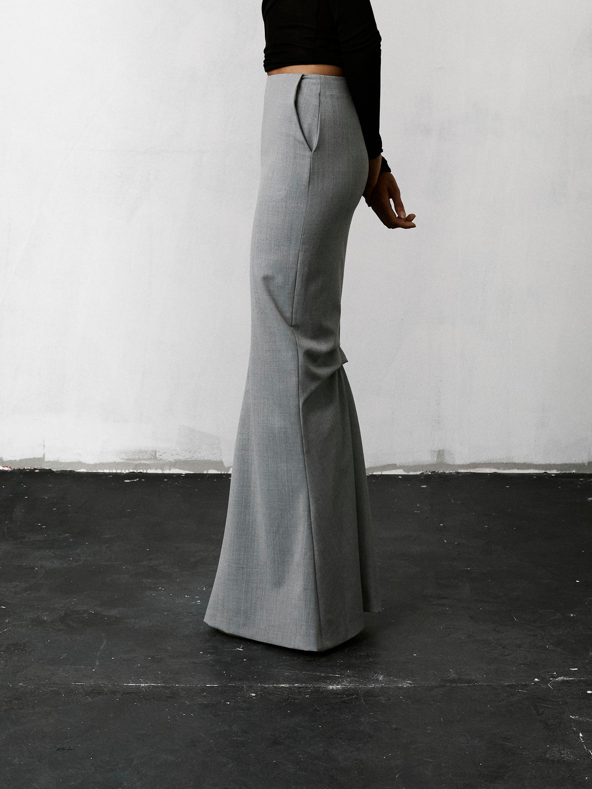 ELOISE LONG WOOL SKIRT // GREY MELANGE